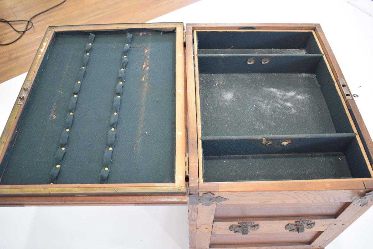 An elm, oak and walnut silver chest with brass mounts and handle, the lid opening to reveal a - Image 5 of 6