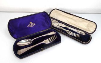 A Victorian silver and foliate engraved dessert fork and spoon, George Adams, London 1873 and a pair