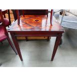 A late 19th/early 20th century marquetry table, the square surface in a floral pattern, on square