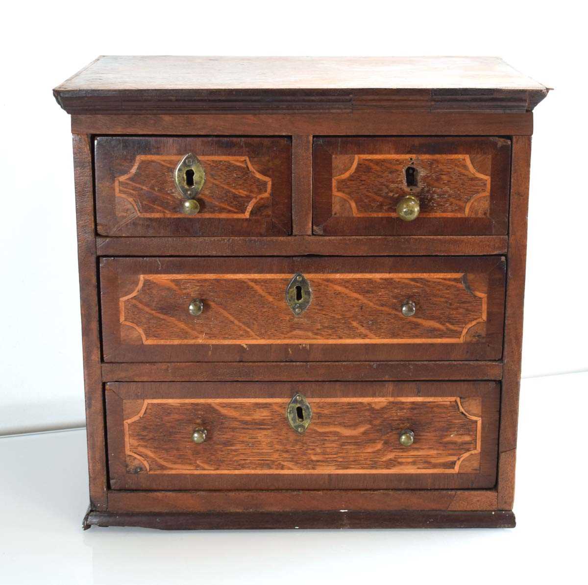 An apprentice chest of two short over three long graduated drawers, the mahogany body with satinwood - Image 2 of 10