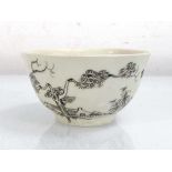 A Worcester tea bowl decorated in the 'Boys Buffalo' pattern, d. 7 cm Very subtle nibbles to the