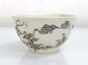 A Worcester tea bowl decorated in the 'Boys Buffalo' pattern, d. 7 cm Very subtle nibbles to the