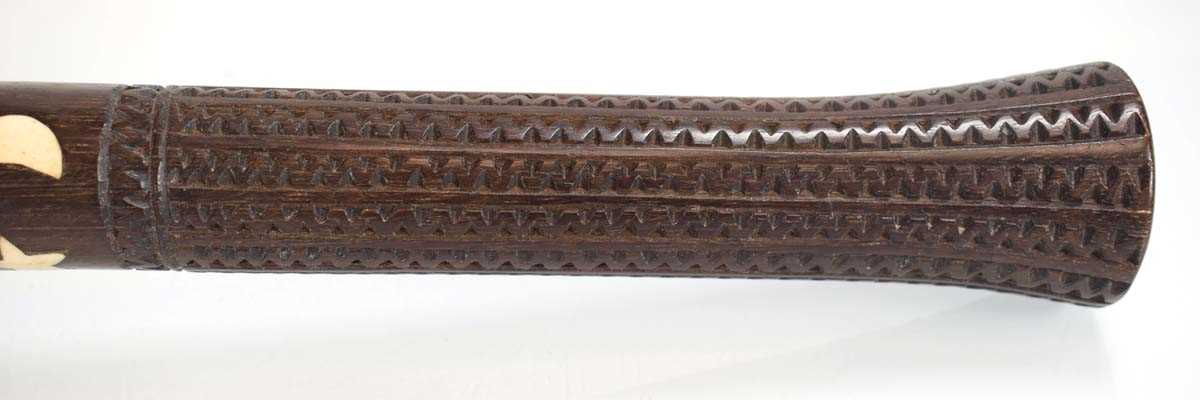 A Fijian i-ula tavatava throwing club, the body inlaid with bone stars and motifs, the handle richly - Image 10 of 13