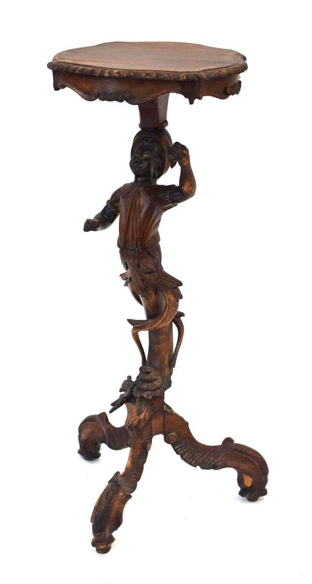 A Venetian-type occasional/wine table, the figural column modelled as a 'Blackamoor' on a tripod