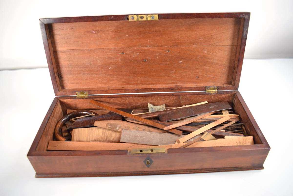 A late 19th century mahogany and rosewood crossbanded box with a brass campaign-type handle, 36 x 14 - Image 3 of 3