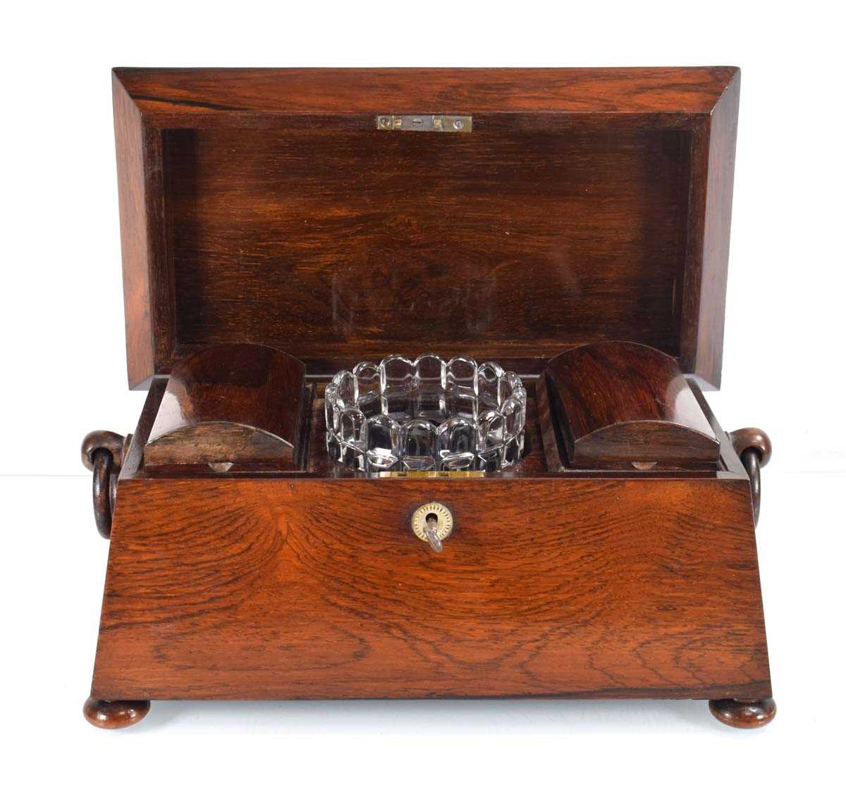 A mid-19th century rosewood tea caddy of sarcophagus form, the interior with two detachable - Bild 2 aus 2