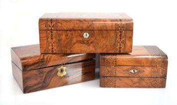 A group of three Victorian walnut and marquetry writing slopes (3)