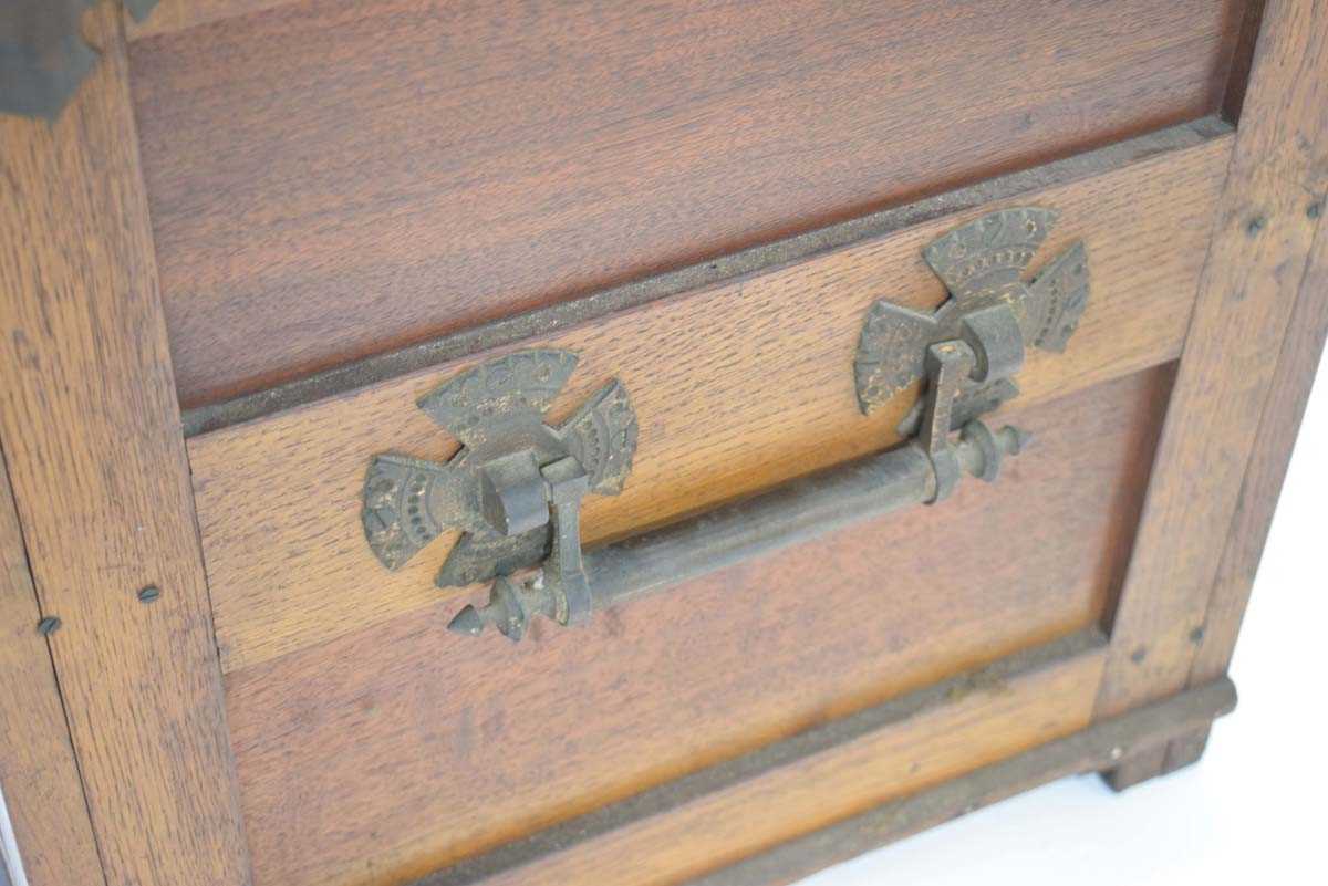 An elm, oak and walnut silver chest with brass mounts and handle, the lid opening to reveal a - Image 2 of 6