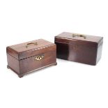 Two George III mahogany boxes with brass handles (2)