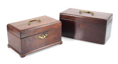 Two George III mahogany boxes with brass handles (2)