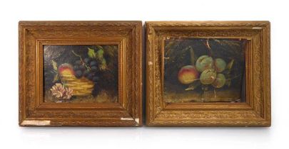 Late 19th/early 20th century School, Basket of fruit, unsigned, oil on canvas, 16.5 x 21.5 cm,