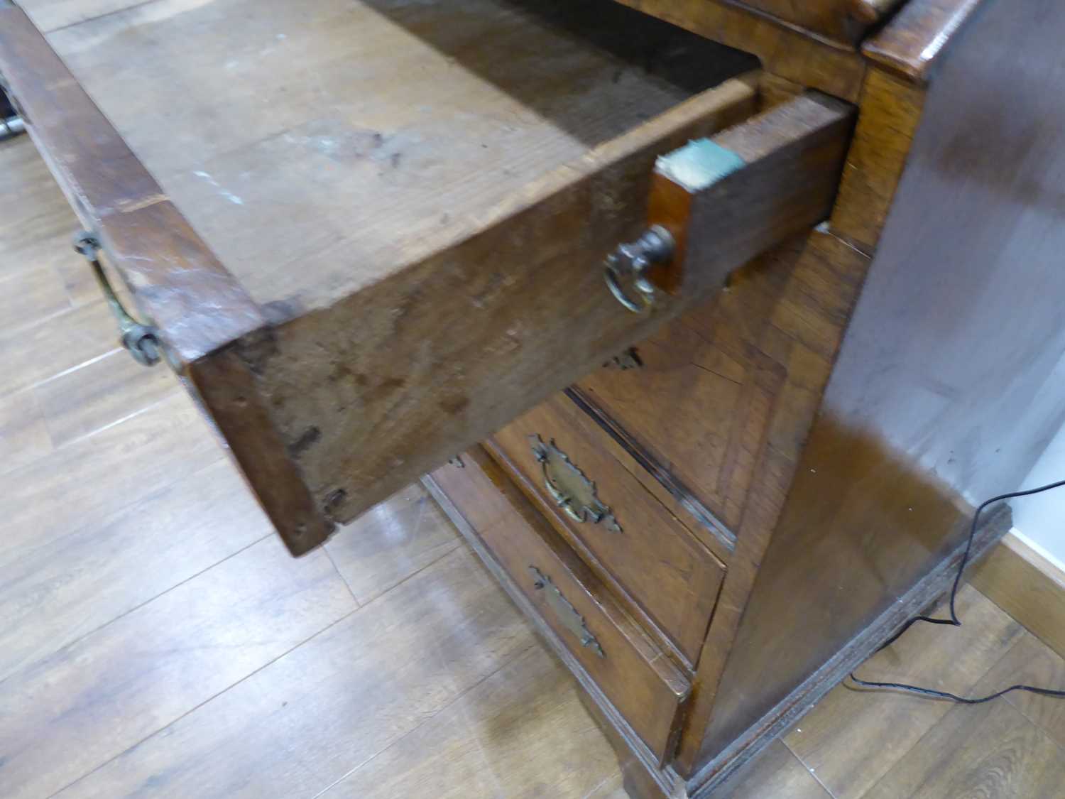 A walnut and feather banded bureau of small proportions, the fall-front over four long graduated - Image 11 of 20