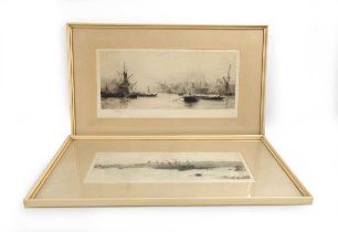 After William Lionel Wyllie (1851-1931), 'Greenwich', signed in pencil, etching, image 12 x 32.5 cm,