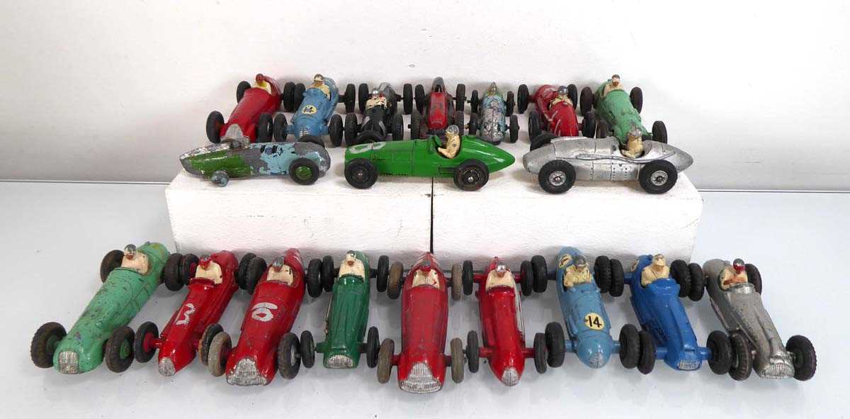 Nineteen loose Dinky, Crescent and other racing cars including Cooper-Bristol, Alfa Romeo and others