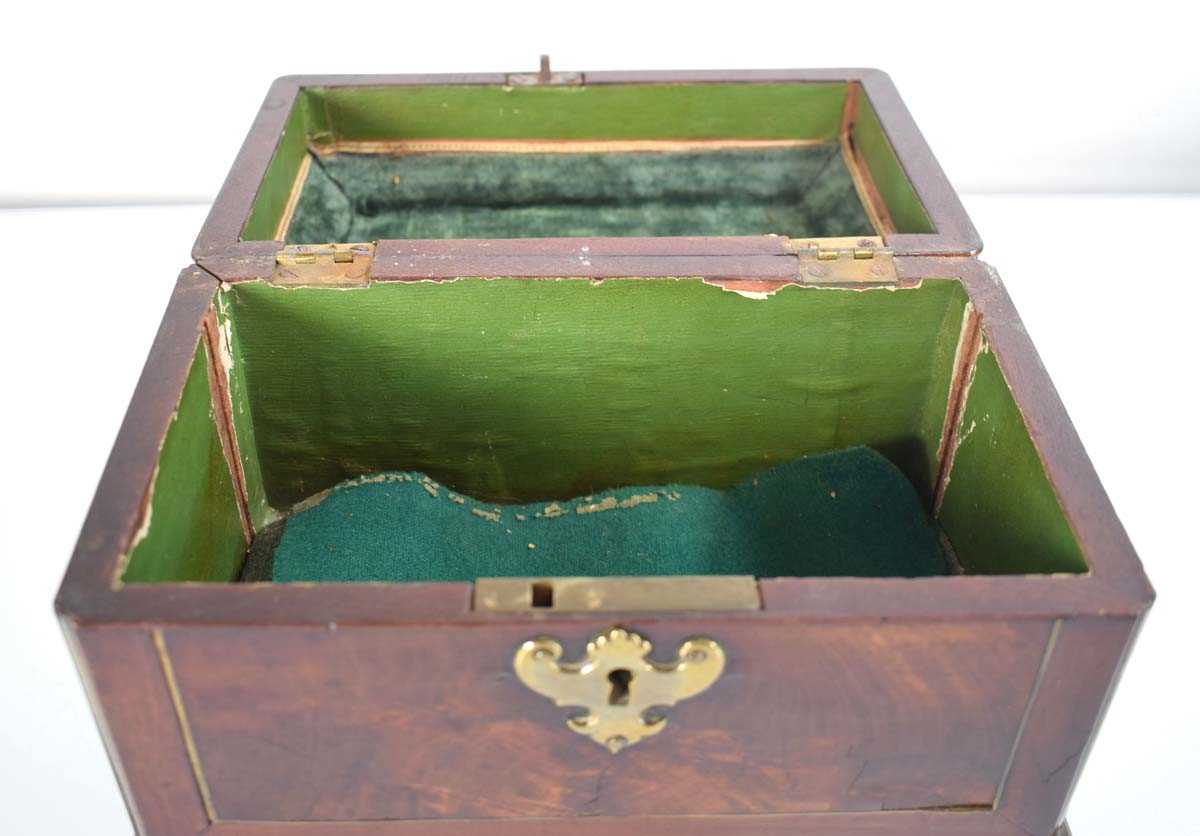 A late 18th/early 19th century mahogany and brass mounted box of casket form with bracket feet, - Image 2 of 18