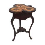 A late 19th century Irish(?) occasional table, the marquetry surface shaped as a clover leaf and