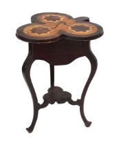 A late 19th century Irish(?) occasional table, the marquetry surface shaped as a clover leaf and