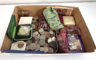 A group of Edwardian and later British coinage including pennies, shillings, three pences, half