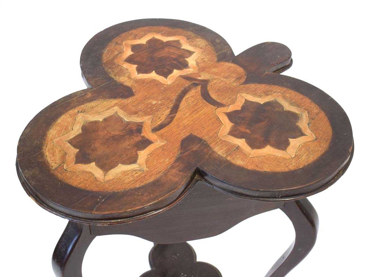 A late 19th century Irish(?) occasional table, the marquetry surface shaped as a clover leaf and - Image 2 of 2