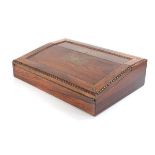 A Regency rosewood and brass mounted writing slope, 38 x 27 x 9 cm Locked, no key.