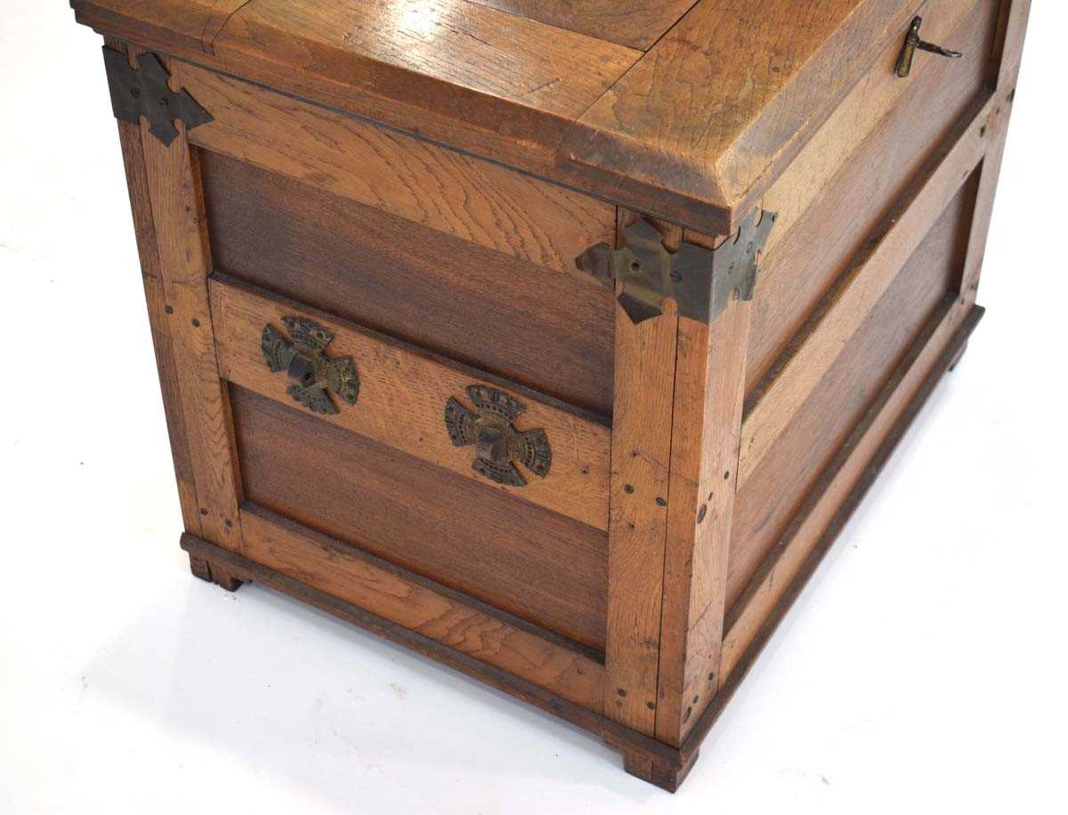 An elm, oak and walnut silver chest with brass mounts and handle, the lid opening to reveal a - Image 4 of 6