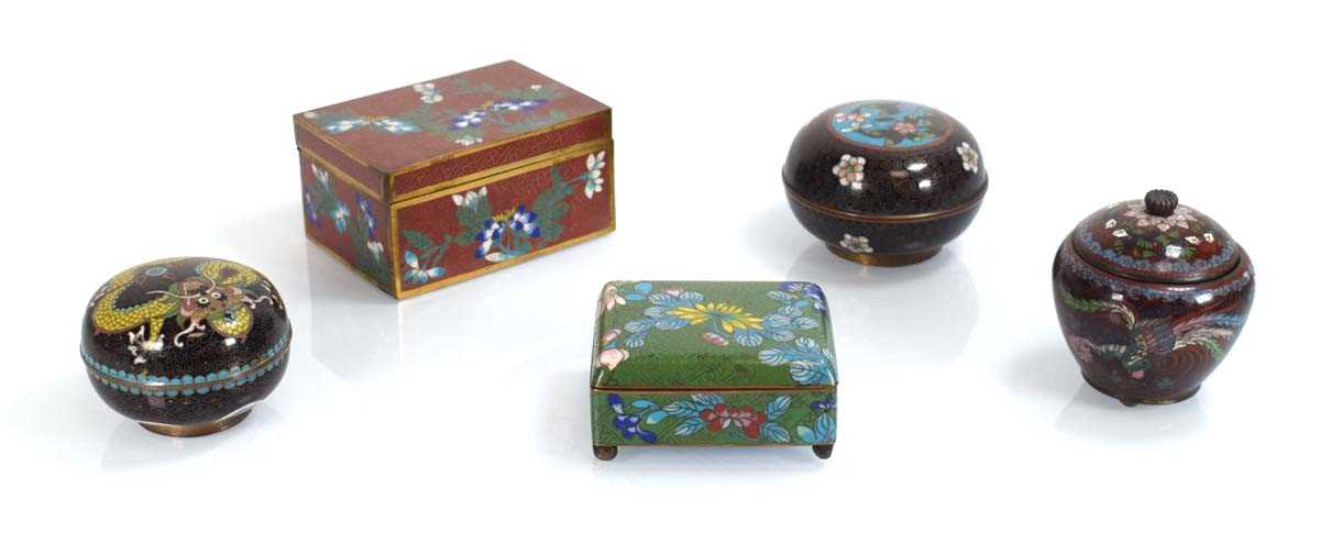 A group of cloisonné containers (5) See additional images