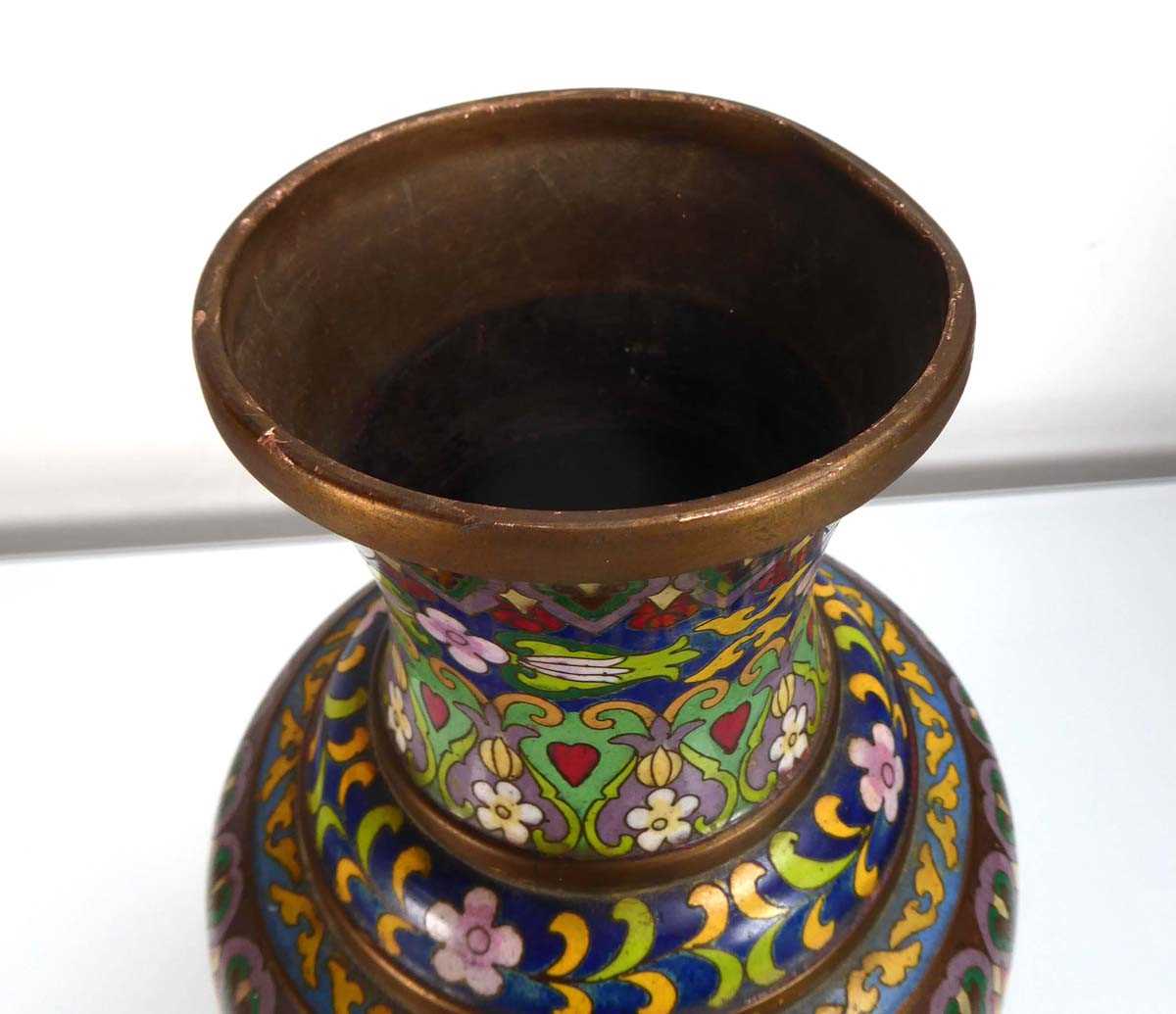 A late 19th century clossoine vase decorated with flowering shrubs and geometric bands, h. 31 cm - Image 3 of 4