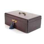 A George III mahogany writing or artist's box with a brass handle, the interior with a single tray