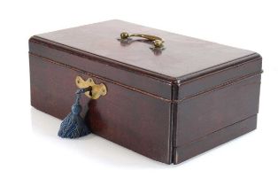 A George III mahogany writing or artist's box with a brass handle, the interior with a single tray