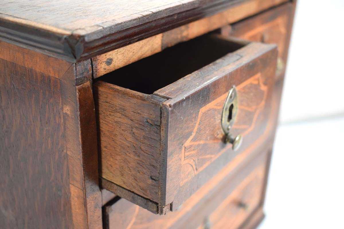 An apprentice chest of two short over three long graduated drawers, the mahogany body with satinwood - Image 7 of 10