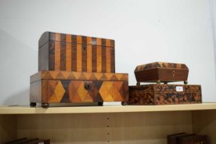 A group of four Victorian marquetry and simulated tortoiseshell boxes (4) Please see additional
