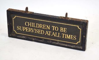 A polychrome double-sided pub sign inscribed 'Children to be supervised at all times' and '