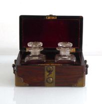 A 19th century brass mounted casket containing two scent bottles, 16 x 9 x 11 cm No obvious damage
