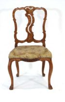 A 19th century Dutch marquetry side chair, the serpentine upholstered seat on cabriole legs