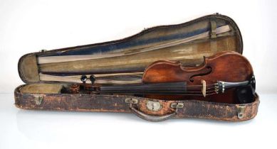 An English violin stamped 'Betts London', one-part back, cased with a bow