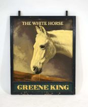 A Greene King polychrome double-sided pub sign entitled 'The White Horse', signed McCabe '95, 113