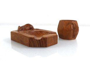 A Robert 'Mouseman' Thompson oak ashtray together with a napkin ring (2)