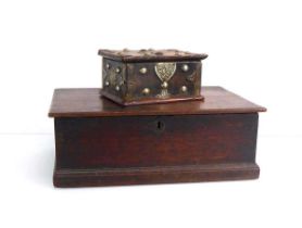 An early 19th century oak desk box, 35 x 24 x 13 cm, together with an Eastern-style box inlaid