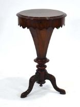 A Victorian walnut sewing table of trumpet form on three cabriole legs, di. 44 cm