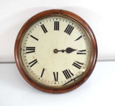A Victorian wall clock, the circular mahogany case with a fusee movement, di. 38 cm With key and