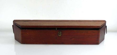 An oak candle box with cast metal clips to the sides, w. 63 cm