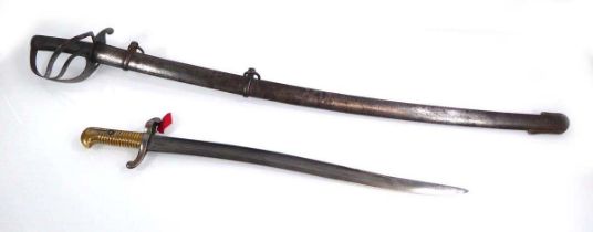 +VAT A British 1853-Pattern cavalry sword and scabbard, together with a French 1842-Pattern