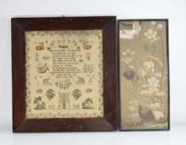 An 1842 poetical and pictorial sampler by Sarah Richards, Aged 11 years, image 45 x 41 cm,