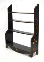 An Aesthetic Movement floral-painted open bookcase with two fixed and one adjustable shelf, on