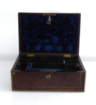 A Victorian rosewood and brass banded jewellery box with a plaque inscribed 'F A Colby Frynone',
