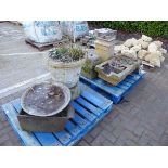 Two pallets of containing various assorted pots and plinths