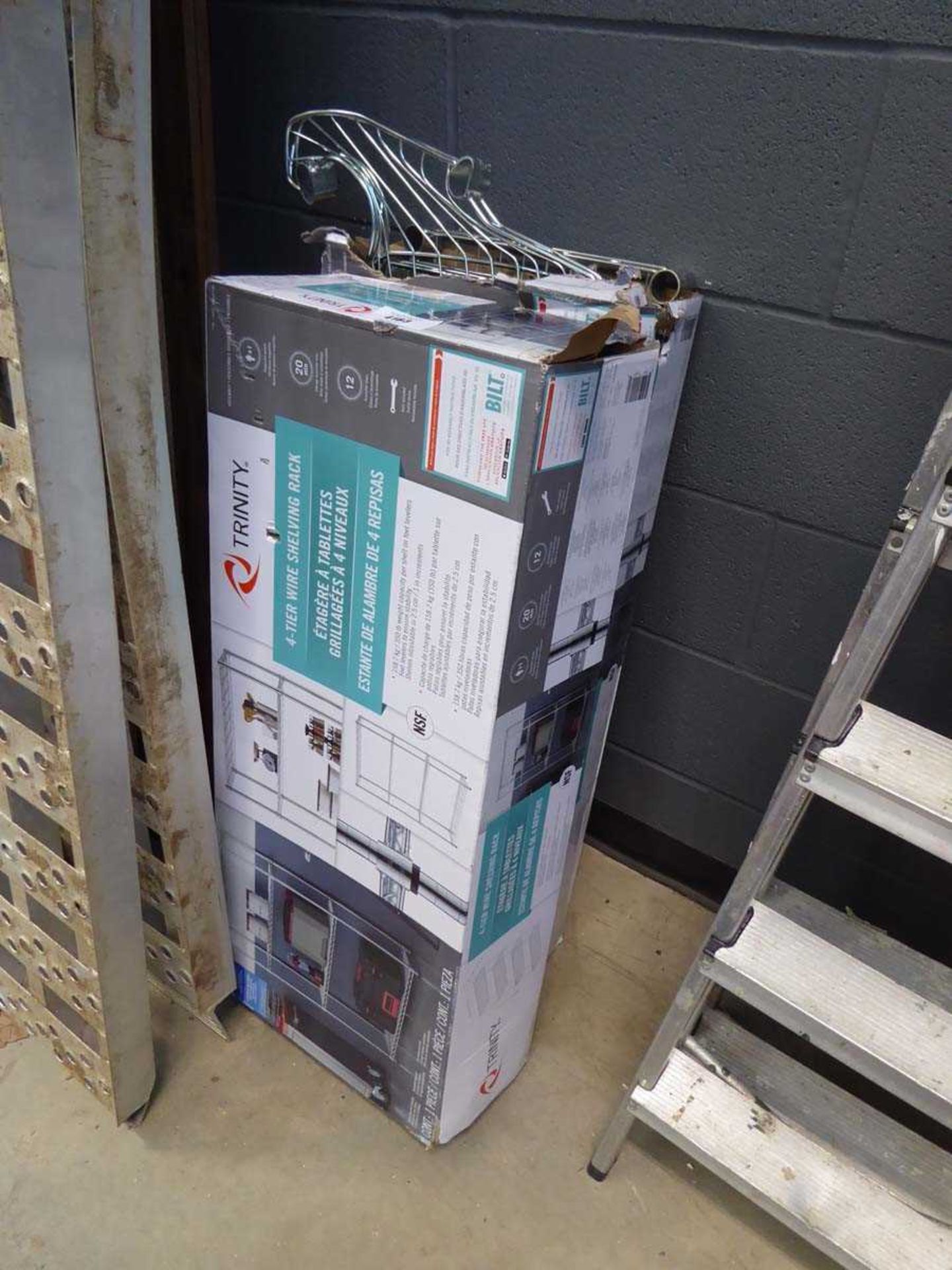 +VAT Two boxes chrome racks with damaged shelves