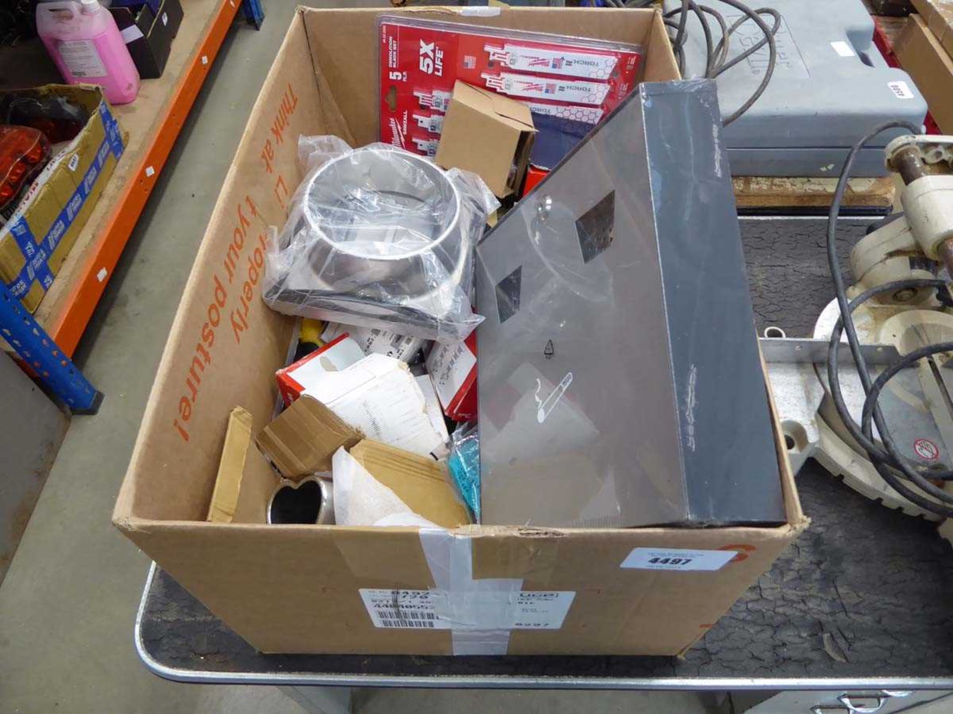 +VAT Box containing hole cutters, blades, cutting discs, wire, smoking box etc