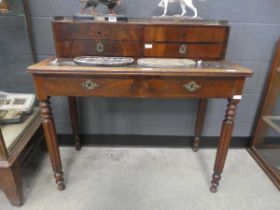 Georgian mahogany two drawer desk with gallery