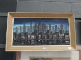 Oil on canvas: NYC skyline signed by J Oystermeyer